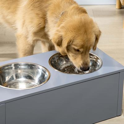 Show full view: AOSTIRMOTOR Wood Elevated Steel Dog Bowl with Storage, Grey, 2-cup slide 3 of 10
