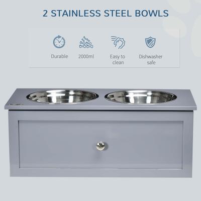 Show full view: AOSTIRMOTOR Wood Elevated Steel Dog Bowl with Storage, Grey, 2-cup slide 5 of 10