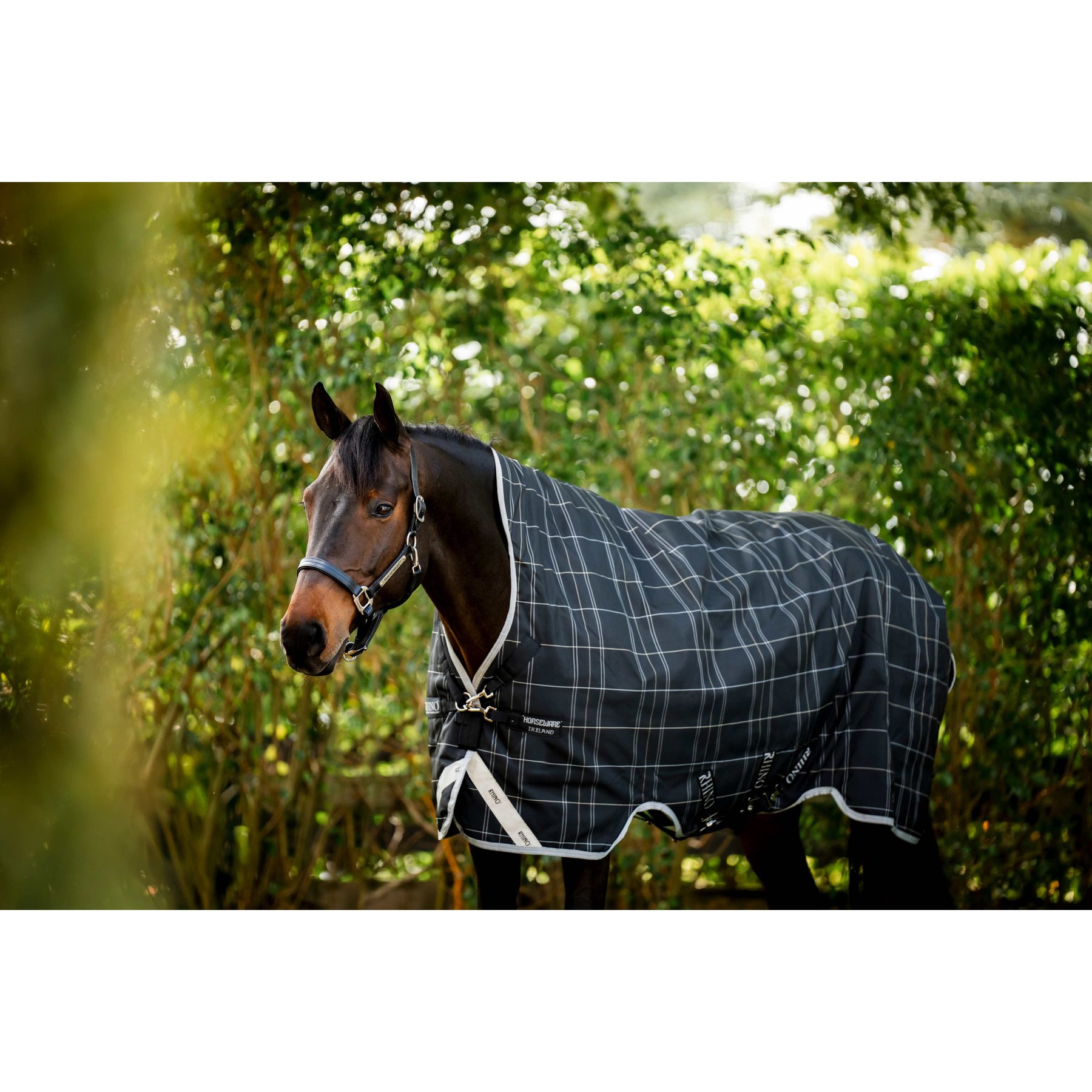 Horseware Rhino Wug 0g Horse Turnout, Black / Grey / White Check / Gray, 75 inches