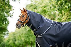 Horseware Ireland Rambo 1680D 250g Horse Turnout Hood, Navy / Thunderstorm Grey / Silver, Small