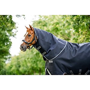 Horseware Ireland Rambo 1680D 250g Horse Turnout Hood, Navy / Thunderstorm Grey / Silver, Small
