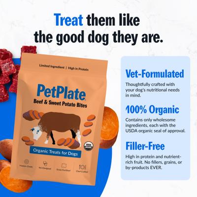 Show full view: PetPlate Beef & Sweet Potato Bites Human Grade Soft & Chewy Dog Treats, 4.5-oz bag slide 5 of 10