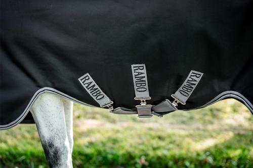 Show full view: Horseware Ireland Rambo 1680D 0g Horse Turnout, Black / Thunderstorm Grey / Silver, 81 inches slide 4 of 7