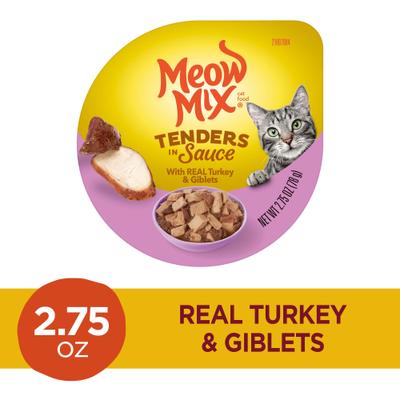 Show full view: Meow Mix Tenders in Sauce with Real Turkey & Giblets Wet Cat Food, 2.75-oz cup, case of 12 slide 3 of 10