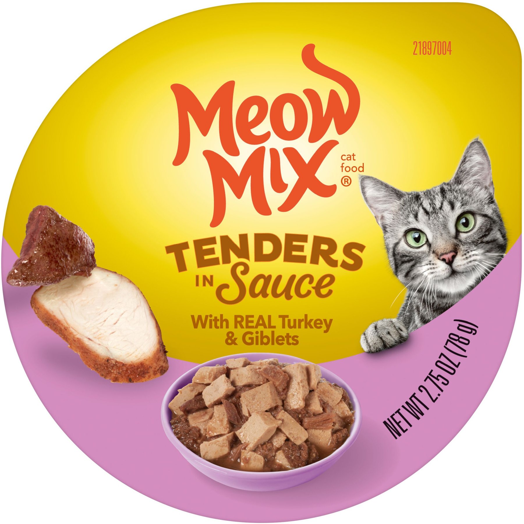 Meow Mix Tenders in Sauce with Real Turkey & Giblets Wet Cat Food, 2.75-oz cup, case of 12
