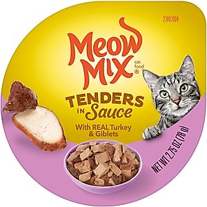 Meow Mix Tenders in Sauce with Real Turkey & Giblets Wet Cat Food, 2.75-oz cup, case of 12