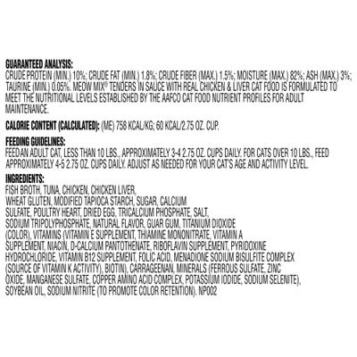 Show full view: Meow Mix Tenders in Sauce with Real Chicken & Liver Wet Cat Food, 2.75-oz cup, case of 12 slide 7 of 10