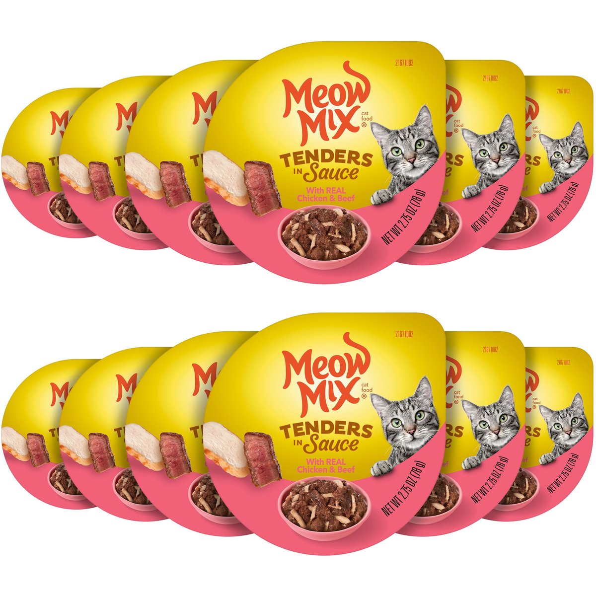 Meow Mix Tenders in Sauce with Real Chicken & Beef Wet Cat Food, 2.75-oz cup, case of 12