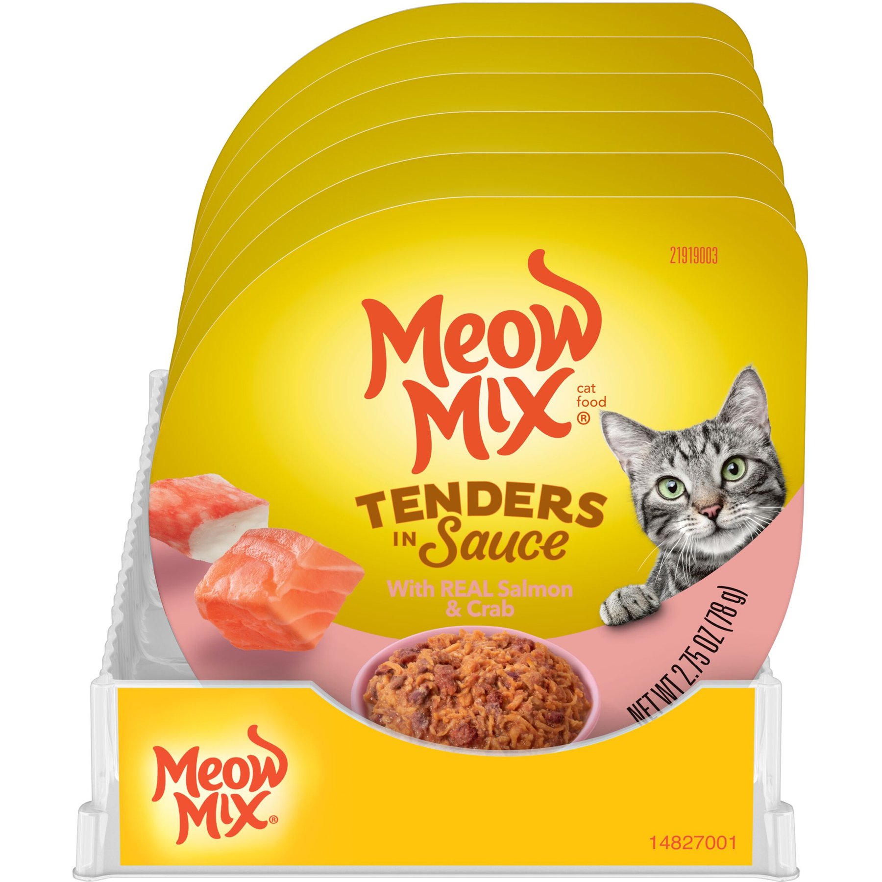 Meow Mix Tenders in Sauce with Real Salmon & Crab Wet Cat Food, 2.75-oz cup, case of 12