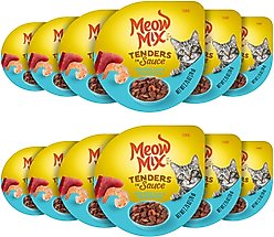 Meow Mix Tender Favorites with Real Tuna & Whole Shrimp in Sauce Cat Food Trays, 2.75-oz tray, case of 12