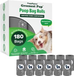 Puppington Greenest Pup Compostable Dog Poop Bags, Charcoal Gray, 12 Rolls