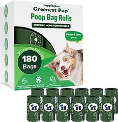 Puppington Greenest Pup Compostable Dog Poop Bags, Basil Green, 12 Rolls