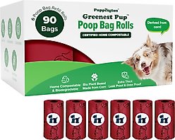 Puppington Greenest Pup Compostable Dog Poop Bags, Ruby Red, 6 Rolls