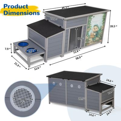 Show full view: Coziwow Wooden Outdoor Dog House with Weatherproof Asphalt Roof, Large, Grey slide 3 of 10