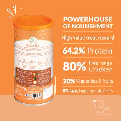Show full view: Pawfect Nature's Feast Chicken with Tropical Fruits & Vegetables Grain-Free All Natural Freeze-Dried Dog Training Treat, 1.76-oz canister slide 3 of 9