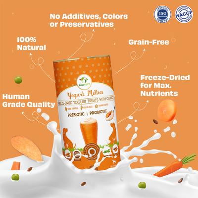 Show full view: Pawfect All Natural Grain-free Yogurt with Carrot Prebiotic Probiotic Freeze-dried Dog Treat, 1.34-oz canister slide 5 of 10