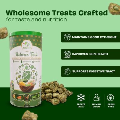 Show full view: Pawfect Nature's Feast Chicken with Asian Greens Grain-Free All Natural Freeze-Dried Dog Training Treat, 5.29-oz canister slide 5 of 9