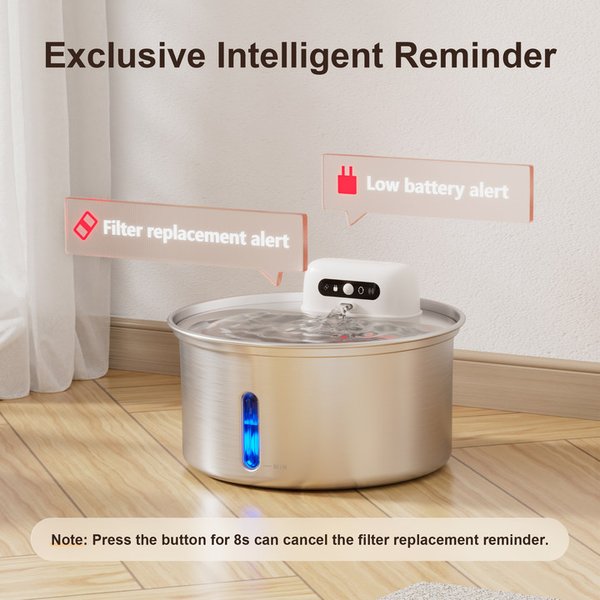 Show full view: Casfuy W12 Upgraded Wireless Smart Stainless Steel Dog & Cat Water Fountain, 108-oz slide 5 of 8