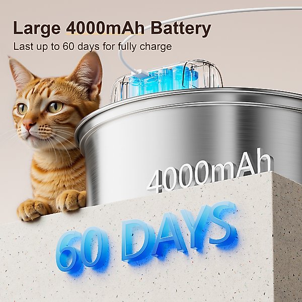Show full view: Casfuy W12 Upgraded Wireless Smart Stainless Steel Dog & Cat Water Fountain, 108-oz slide 4 of 8