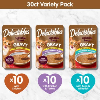 Show full view: Hartz Delectables Lickable Treat Gravy Variety Pack Lickable Cat Treats, 1.4-oz pouch, 30 Count slide 7 of 13