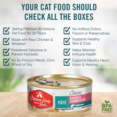 Show full view: Chicken Soup for the Soul Classic Cat Chicken & Whitefish Recipe Pate Wet Cat Food, 5.5-oz can, case of 24 slide 3 of 8