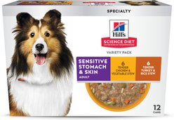 Hill's Science Diet Sensitive Stomach & Sensitive Skin Variety Pack Adult Turkey & Chicken Stew Canned Dog Food, 12.5-oz, 12 count