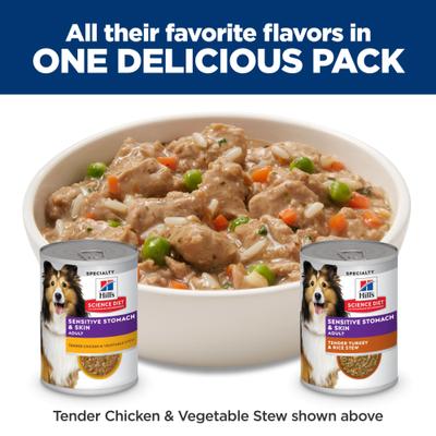 Show full view: Hill's Science Diet Sensitive Stomach & Sensitive Skin Variety Pack Adult Turkey & Chicken Stew Canned Dog Food, 12.5-oz, 12 count slide 5 of 10