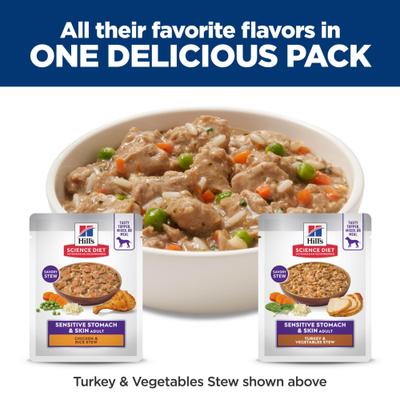 Show full view: Hill's Science Diet Sensitive Stomach & Sensitive Skin Variety Pack Adult Chicken Stew & Turkey Stew Pouch Dog Food, 2.8-oz, 12 count slide 5 of 11