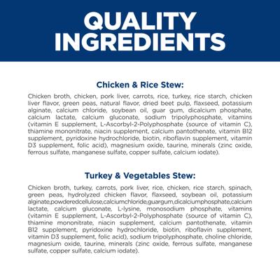 Show full view: Hill's Science Diet Sensitive Stomach & Sensitive Skin Variety Pack Adult Chicken Stew & Turkey Stew Pouch Dog Food, 2.8-oz, 12 count slide 6 of 11
