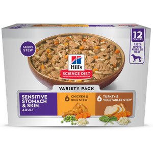 Hill's Science Diet Sensitive Stomach & Sensitive Skin Variety Pack Adult Chicken Stew & Turkey Stew Pouch Dog Food, 2.8-oz, 12 count