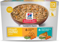 Hill's Science Diet Adult Urinary & Hairball Control Chicken & Tuna Variety Pack Stew Wet Cat Food, 2.9-oz Can, 12 count