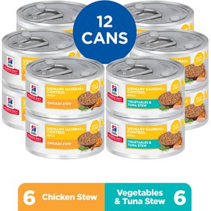 Hill's Science Diet Adult Urinary & Hairball Control Chicken & Tuna Variety Pack Stew Wet Cat Food, 2.9-oz Can, 12 count