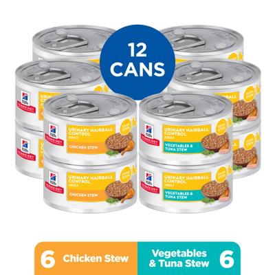 Show full view: Hill's Science Diet Adult Urinary & Hairball Control Chicken & Tuna Variety Pack Stew Wet Cat Food, 2.9-oz Can, 12 count slide 3 of 10