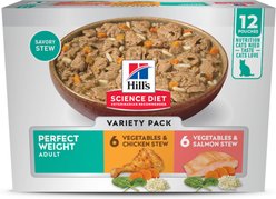 Hill's Science Diet Perfect Weight Chicken & Salmon Variety Pack Stew Wet Cat Food, 2.8-oz Pouch, 12 count
