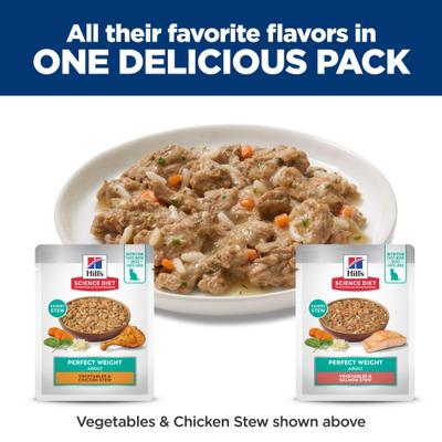 Show full view: Hill's Science Diet Perfect Weight Chicken & Salmon Variety Pack Stew Wet Cat Food, 2.8-oz Pouch, 12 count slide 5 of 10