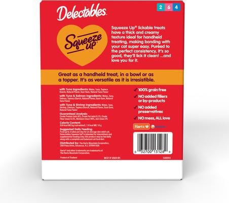 Show full view: Hartz Delectables Squeeze Up Seafood Variety Pack Grain-Free Lickable Cat Treats, 0.5-oz tube, 72 count slide 8 of 12