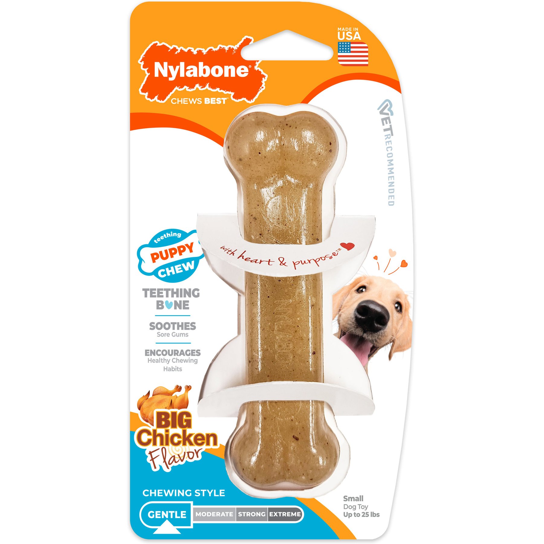 Nylabone Just for Puppies Teething Chew Toy Classic Bone Chicken, Small