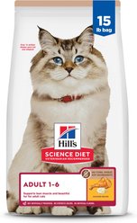 Hill's Science Diet Adult 1-6 Chicken Rice Recipe No Corn, Wheat or Soy Dry Cat Food, 15-lb bag