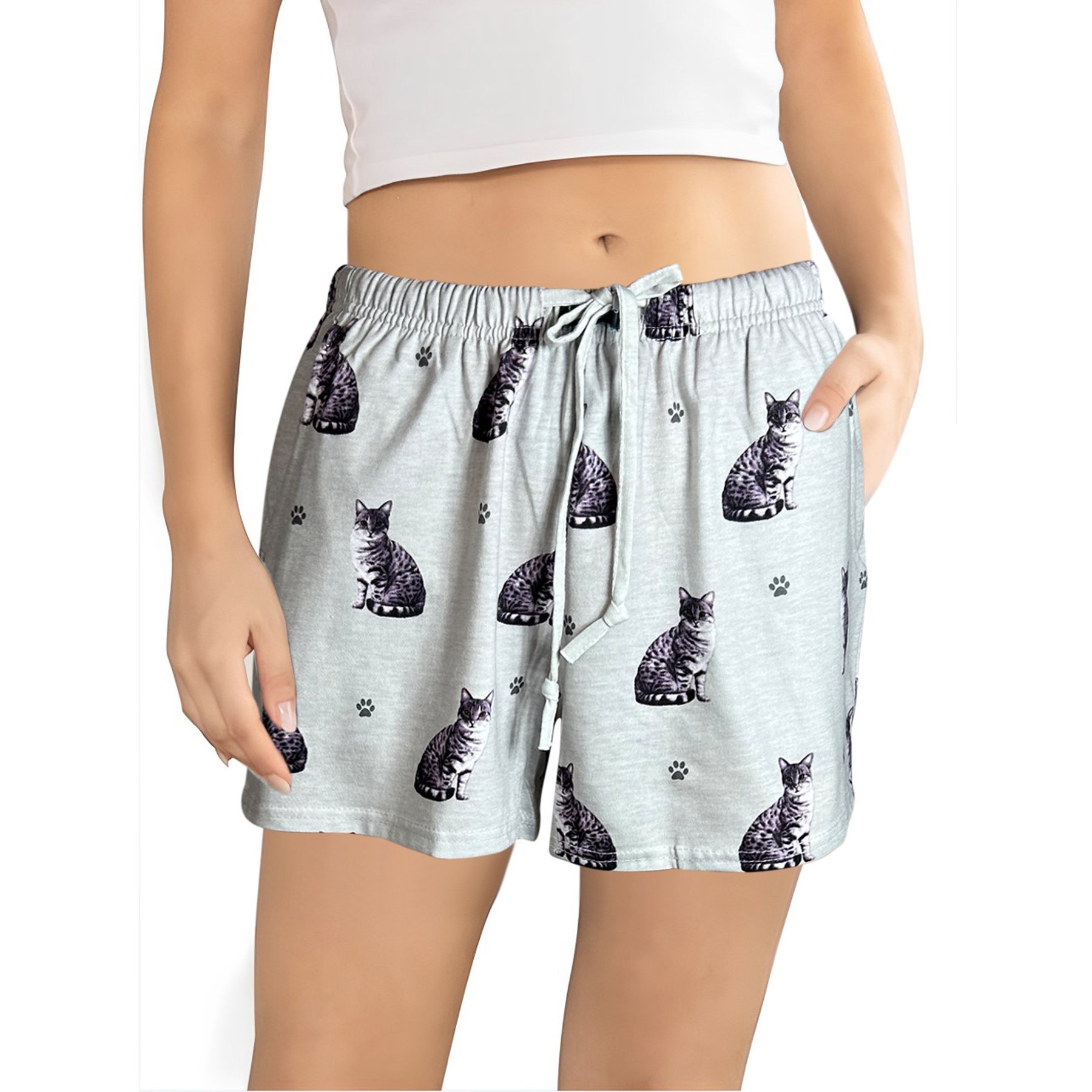 E&S PETS Tabby Cat Shorts, Grey, Medium