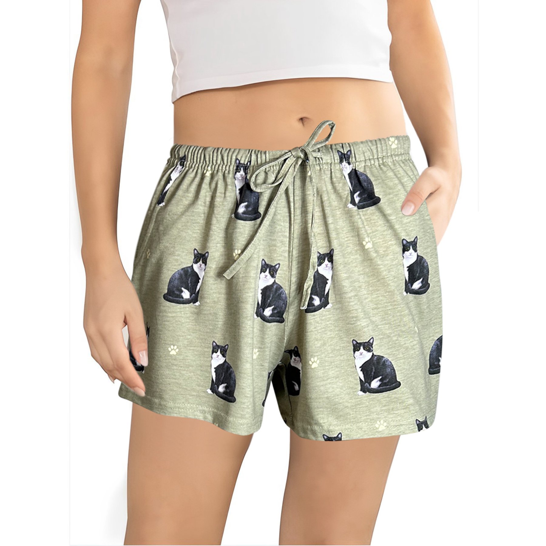 E&S PETS Black & White Cat Shorts, Green, Medium