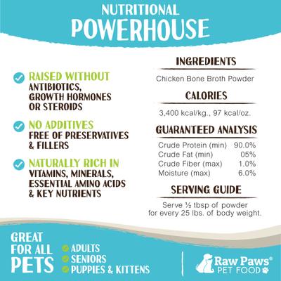 Show full view: Raw Paws Bone Broth Chicken flavored Supplement for Dogs & Cats, 6-oz slide 4 of 8