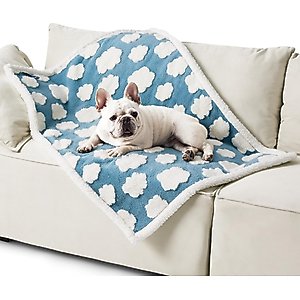 Lesure Waterproof Calming Double-Sided Jacquard Shag & Soft Sherpa Fleece Furniture Protector Dog & Cat Blanket, Blue, Medium