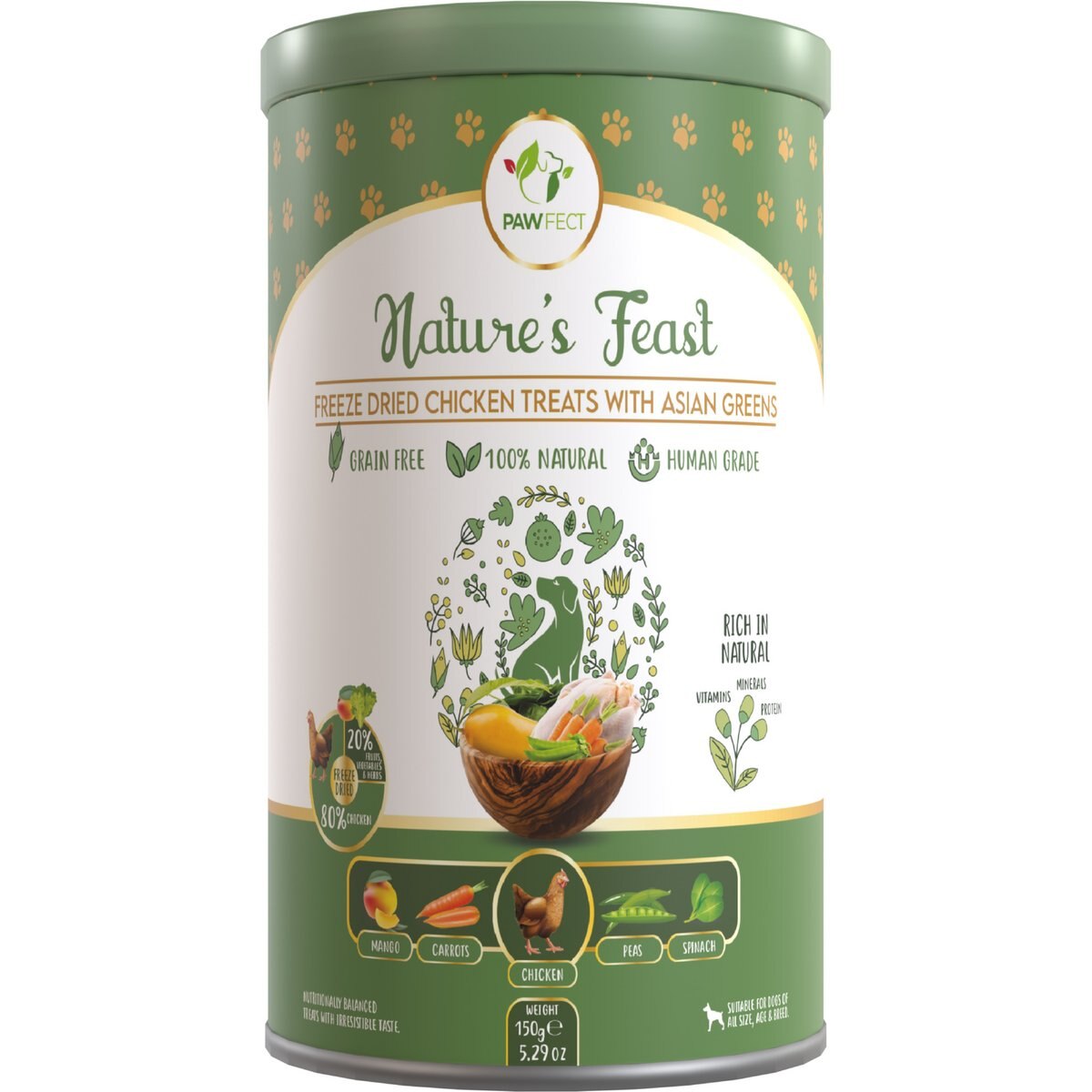 Pawfect Nature's Feast Chicken with Asian Greens Grain-Free All Natural Freeze-Dried Dog Training Treat, 5.29-oz canister