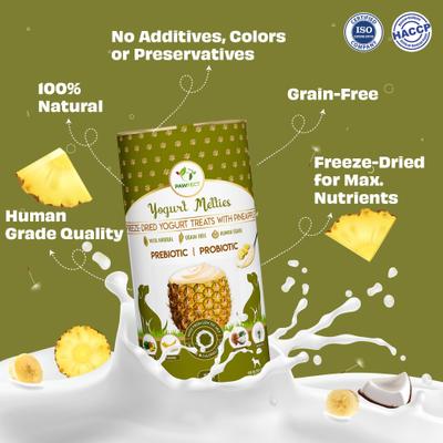 Show full view: Pawfect All Natural Grain-free Yogurt with Pineapple Prebiotic Probiotic Freeze-dried Dog Treat, 1.34-oz canister slide 5 of 10