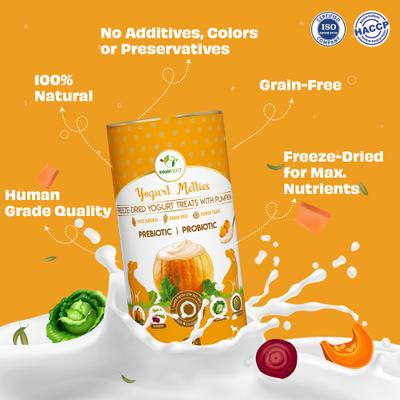 Show full view: Pawfect All Natural Grain-free Yogurt with Pumpkin Prebiotic Probiotic Freeze-dried Dog Treat, 1.34-oz canister slide 5 of 10