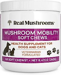 Real Mushrooms Mushroom Mobility Bacon Flavored Joint Support Chew Supplement for Dogs & Cats, 60 count