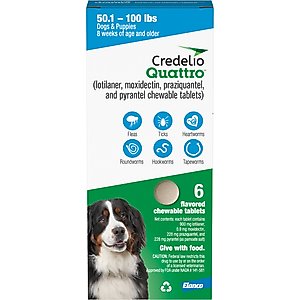 Credelio Quattro Chewable Tablets for Dogs, 50.1-100 lbs, 6 Chewables (6-mos. supply)