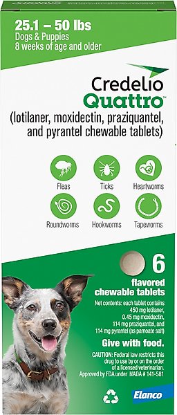 Credelio Quattro Chewable Tablets for Dogs, 25.1-50 lbs