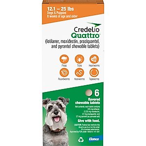 Credelio Quattro Chewable Tablets for Dogs, 12.1-25 lbs, 6 Chewables (6-mos. supply)