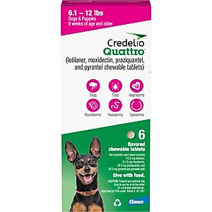 Credelio Quattro Chewable Tablets for Dogs, 6.1-12 lbs, 6 Chewables (6-mos. supply)